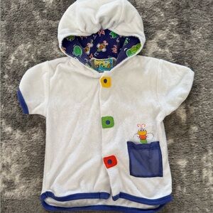 Vintage White Hooded Baby Towel Short Sleeve Frog swim cover up size 18 months